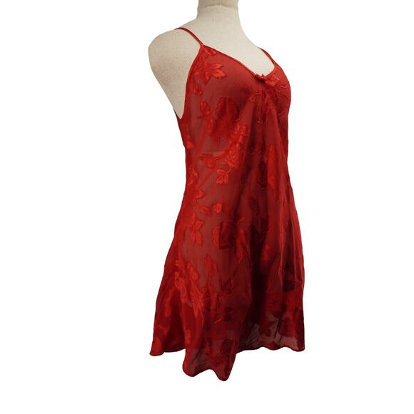Frederick’s of Hollywood Red Sheer Floral Lace Slip Dress Women’s M Vintage Y2K - Picture 2 of 11